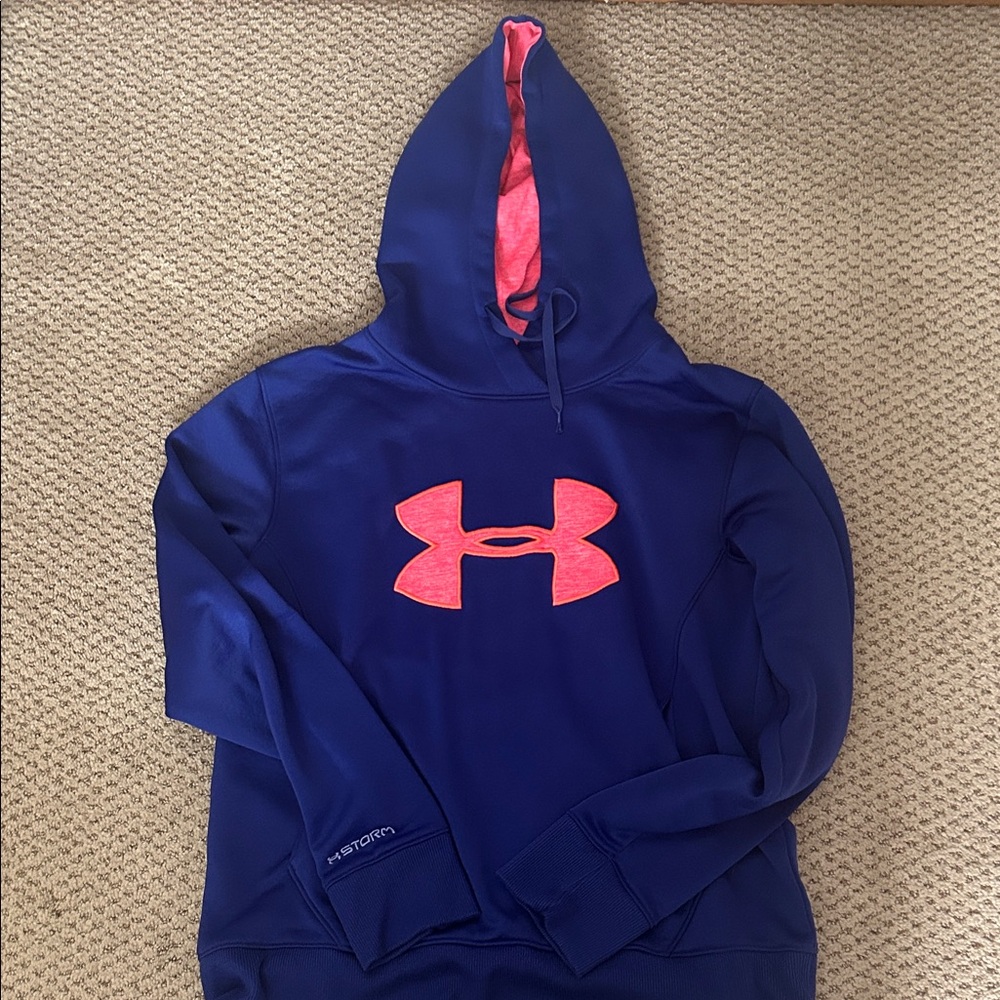 Under Armour Navy Hoodie with Coral Logo